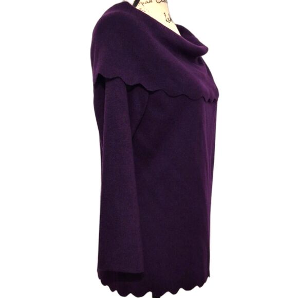 Cable & Gauge Sweater M Off Shoulder Wide Collar Scallop Edge Purple Knit - Picture 4 of 8